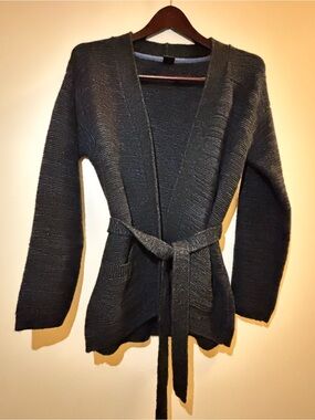 GAP Black Belted Open-Front Knit Cardigan